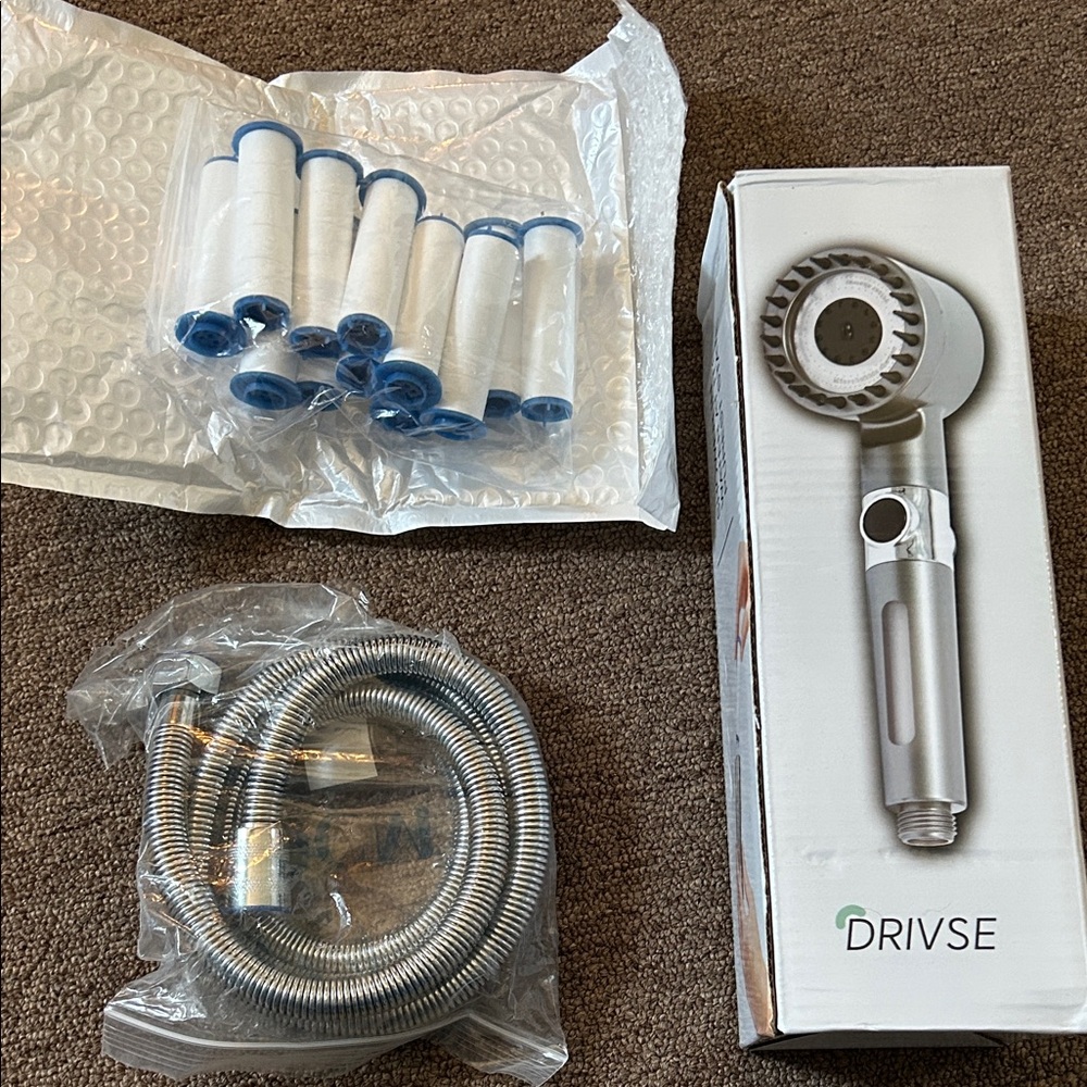 Silver Handheld Shower Head with Filters - White/Blue Filters Included